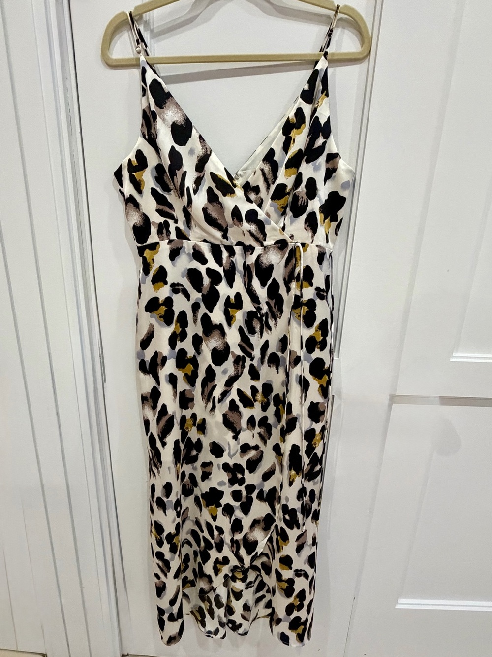 Aqua Leopard-Print Slip Midi Dress in White, Black & Gold